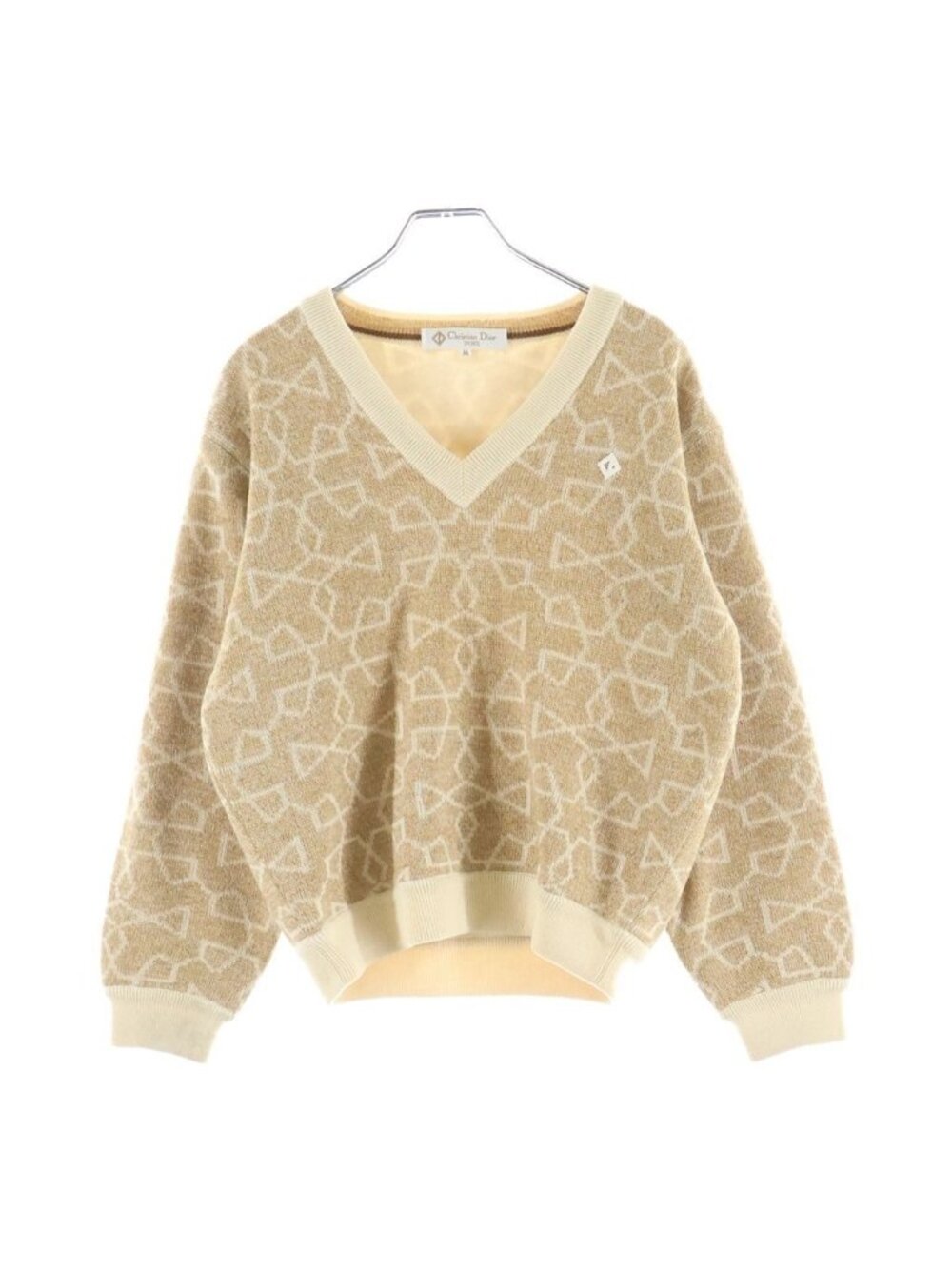 Dior Sports Line Neck Knit Sweater Wool Beige